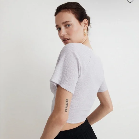💌Free shipping! Madewell Shirred Crewneck Crop Top - Medium - Dusty Lavender - Picture 5 of 8